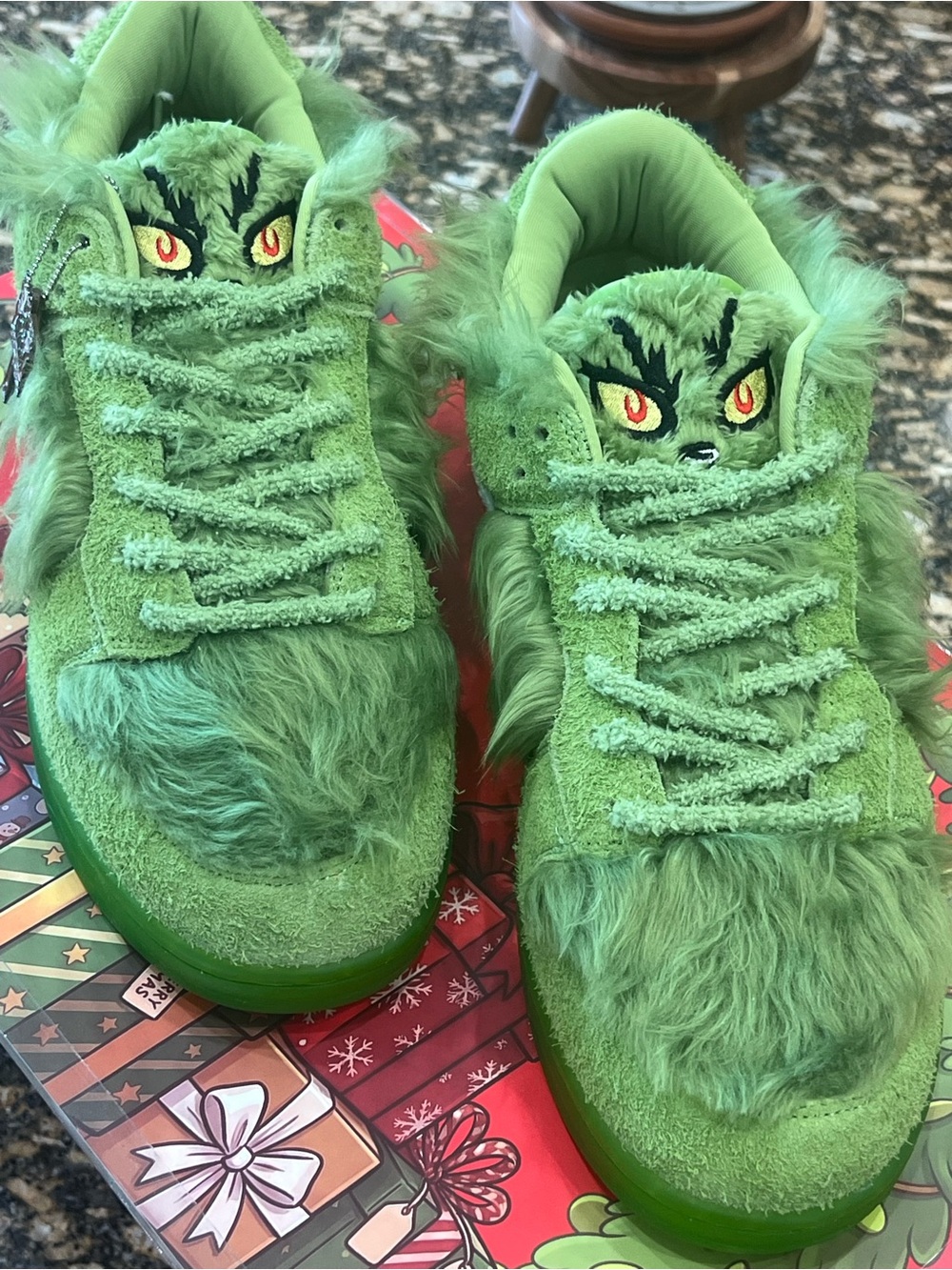 Bull-Airs Authentic Long Hair Greenie Meanie Grinch-Inspired Sneakers